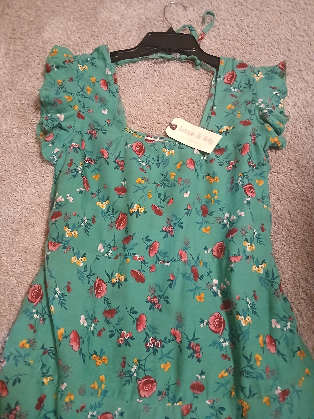 Green Floral Mini Dress with Ruffle Sleeves